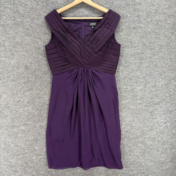 Adrianna Papell Dress Women 12 Purple Sheath Midi Zipper Sleeveless Silk V-Neck - Picture 1 of 7